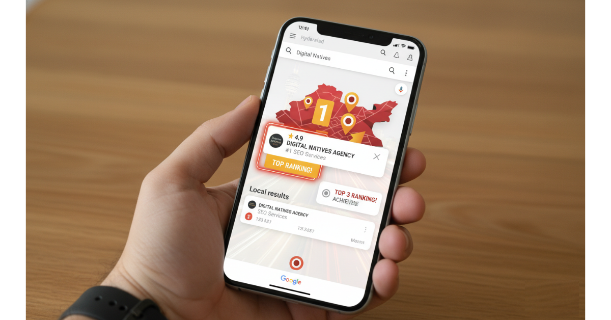 Mobile interface showing high ranking Google Maps result for Digital Natives