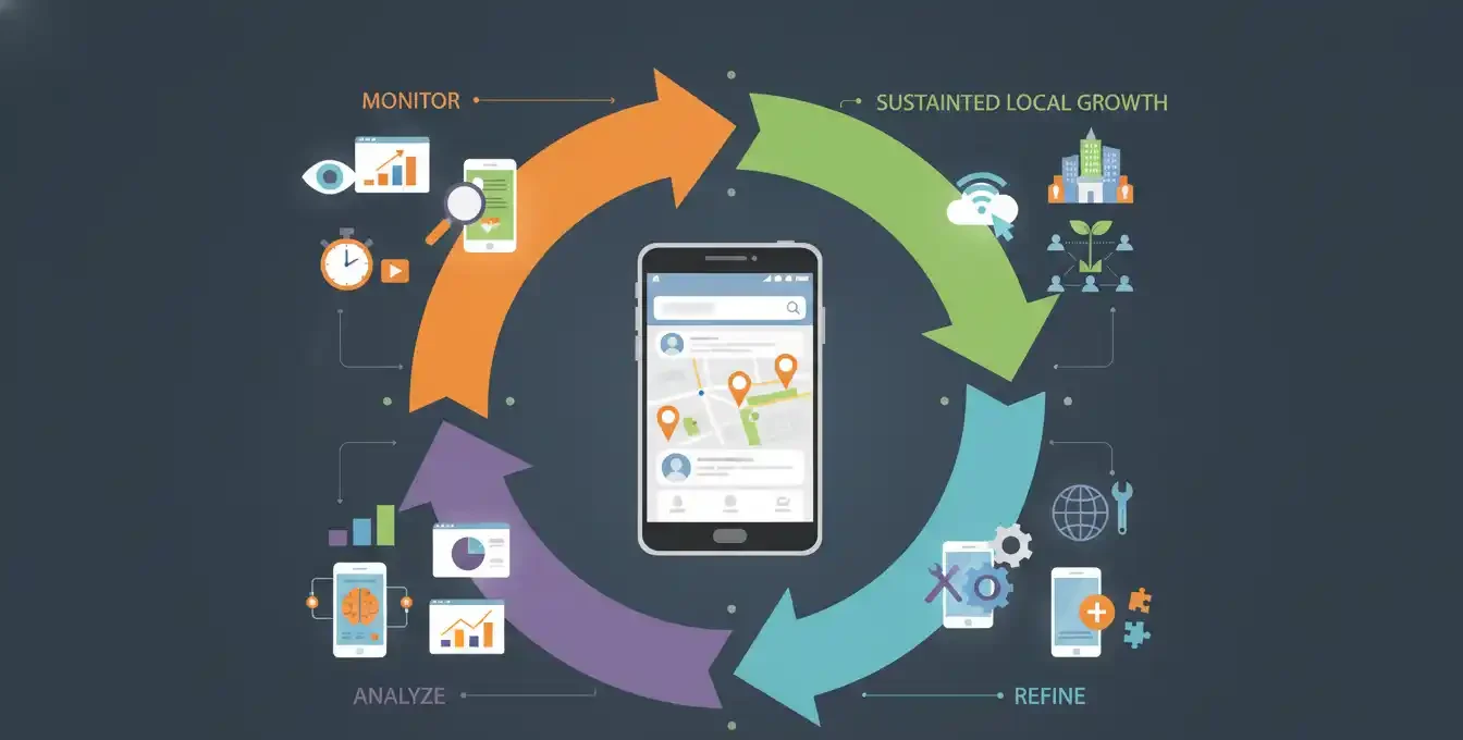 Business owner reviewing mobile website analytics