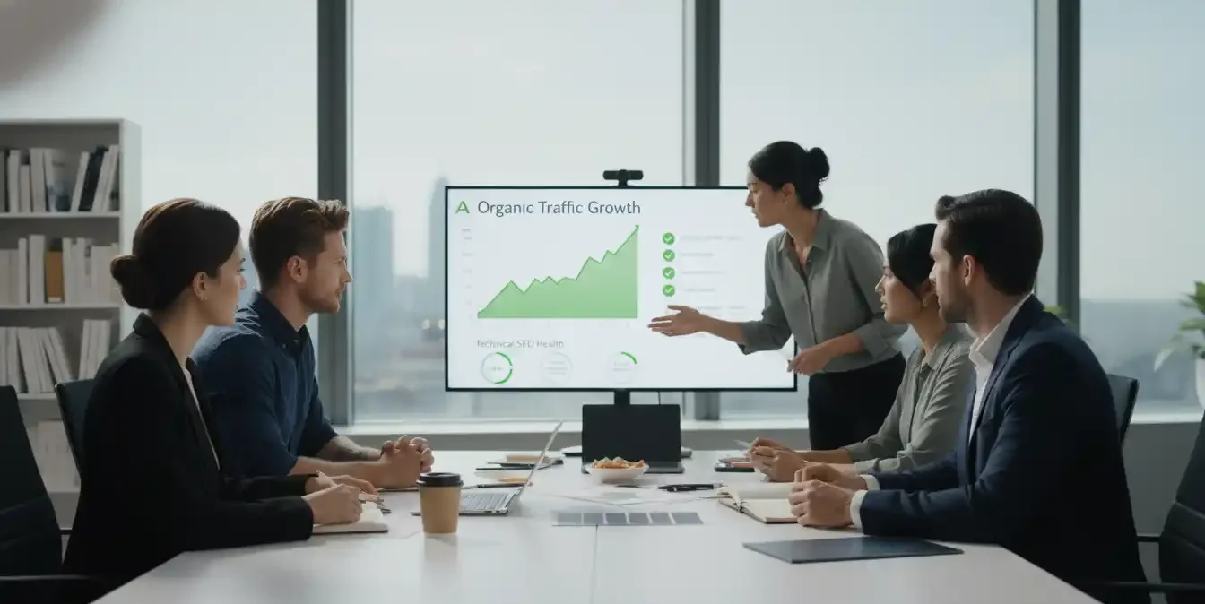 Business owners collaborating with an SEO agency